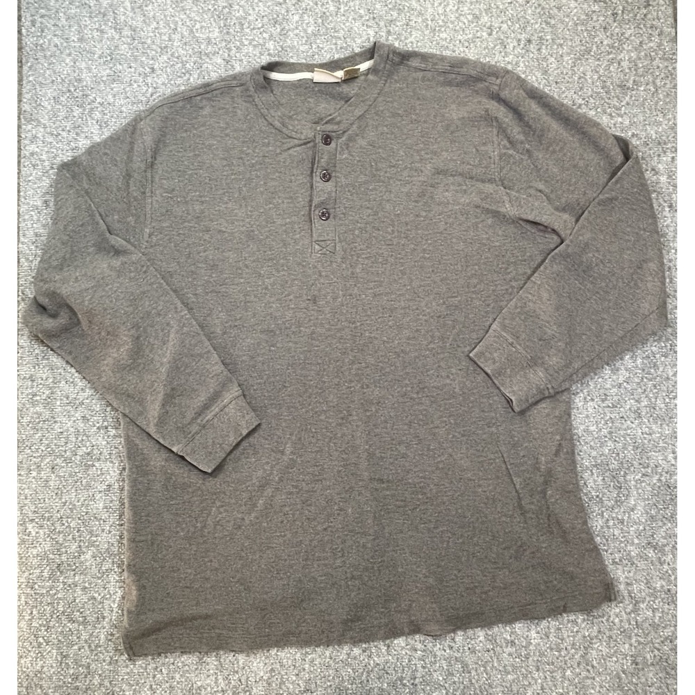 LL Bean Henley Shirt Mens XL Tall Gray Long Sleeve Waffle Knit Pullover
